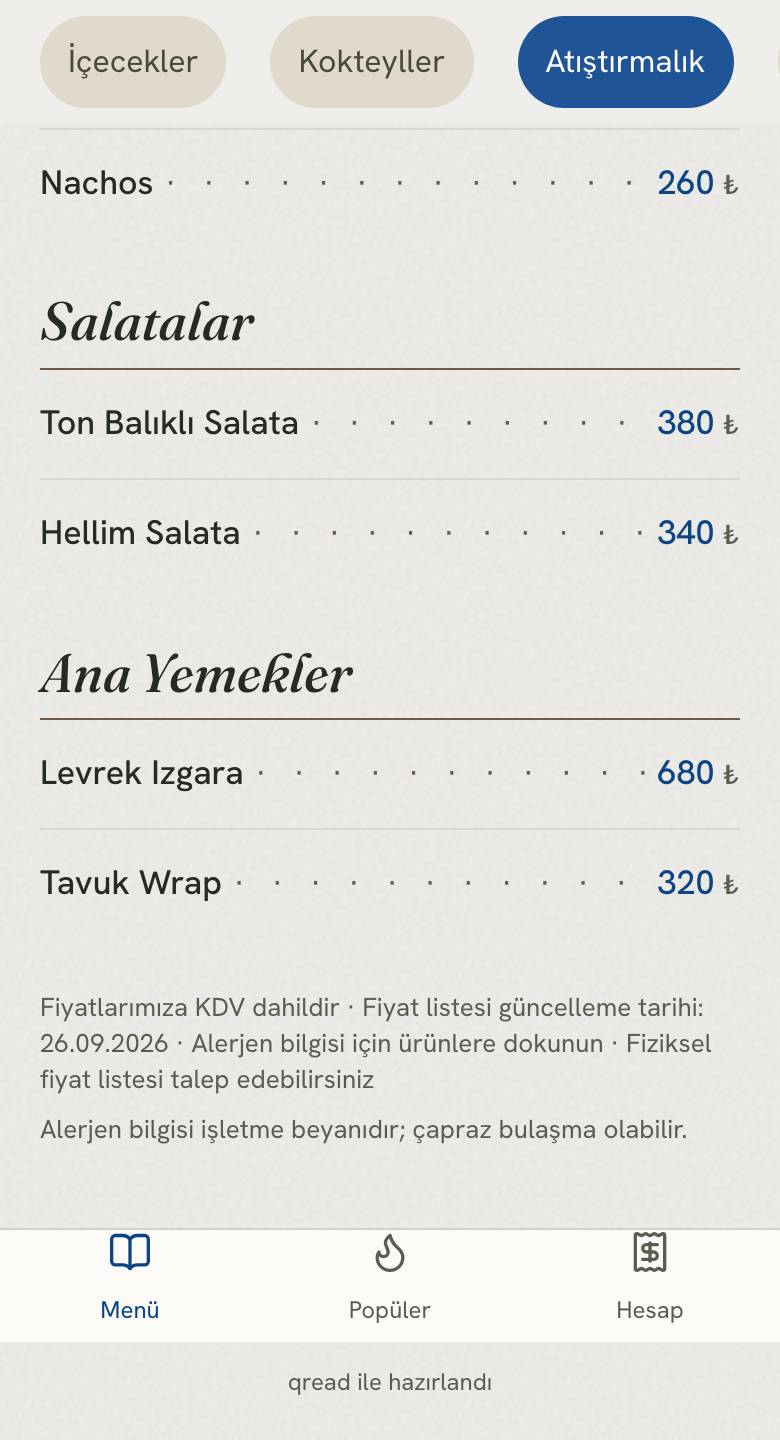 Akşamüstü gün batımı içecekleri bölümünün telefon görünümü